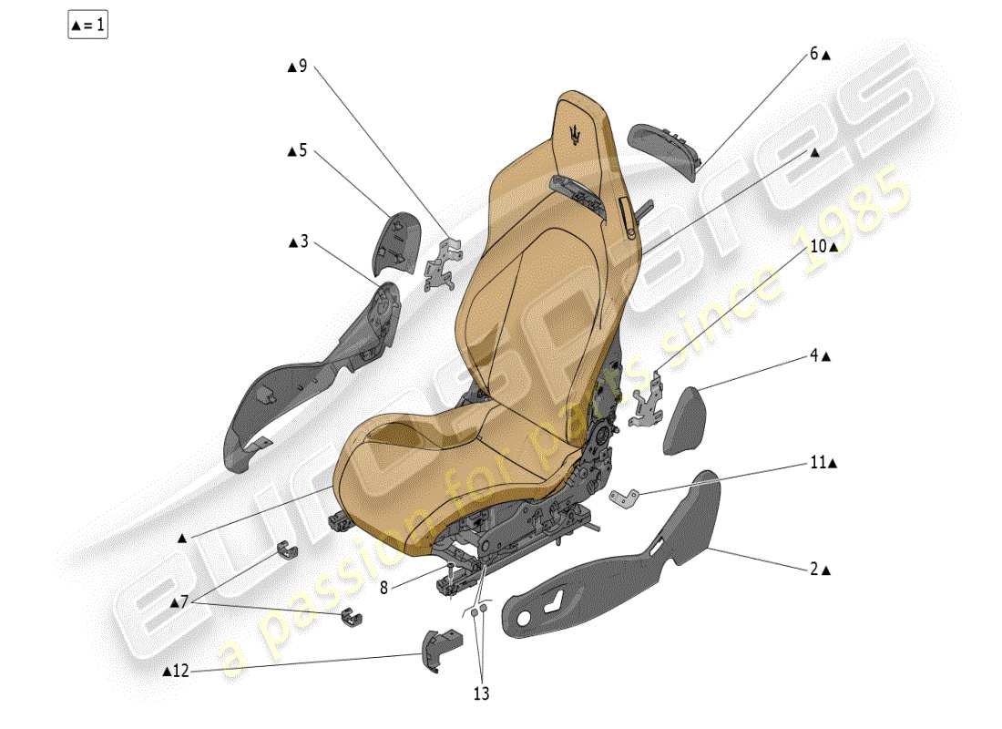 maserati mc20 (2024) seats: trim panels part diagram