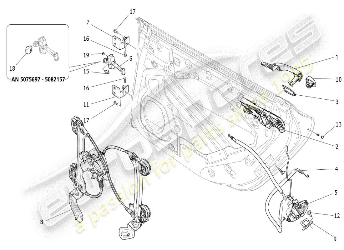 maserati ghibli (2020) rear doors: mechanisms part diagram