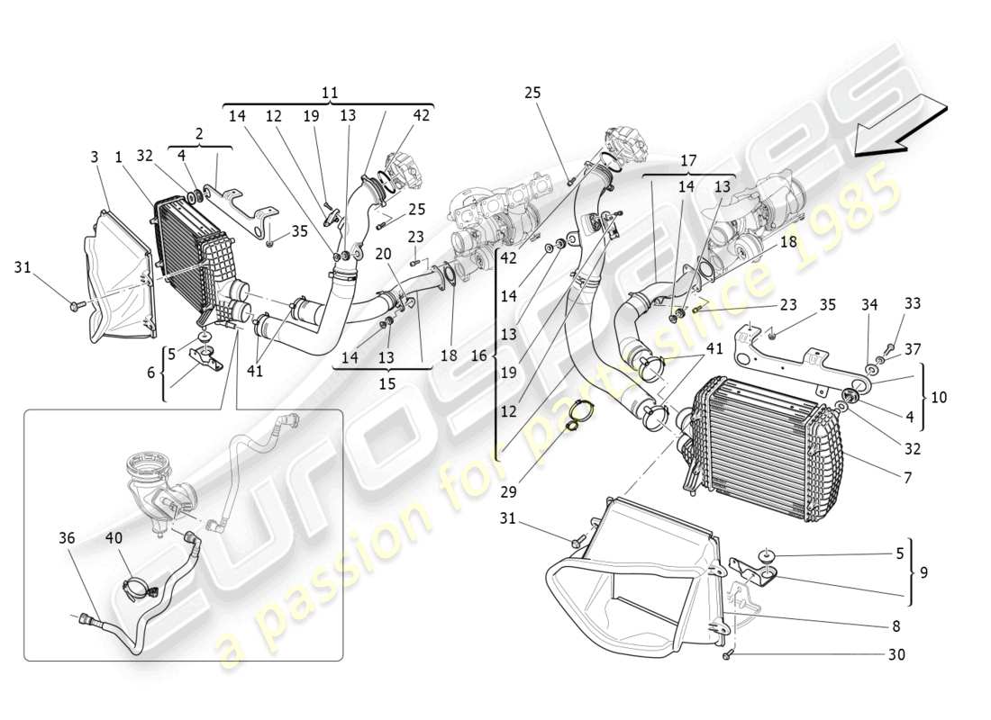 maserati levante gts (2020) intercooler system parts diagram
