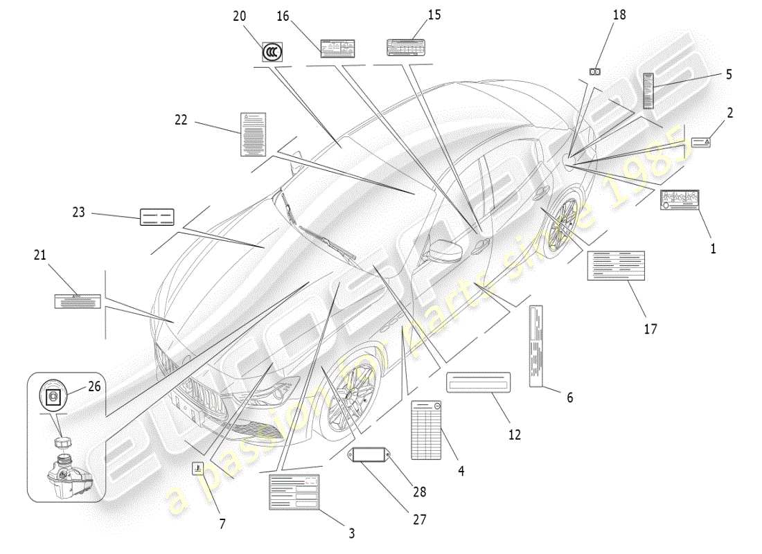 maserati ghibli (2020) stickers and labels part diagram