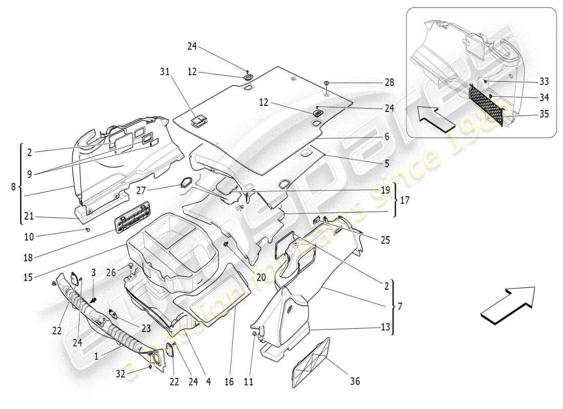 maserati ghibli (2019) luggage compartment mats part diagram