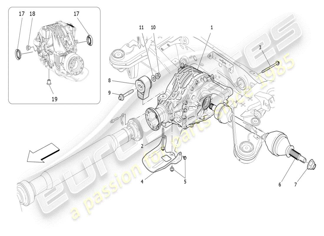 maserati ghibli (2019) differential and rear axle shafts part diagram