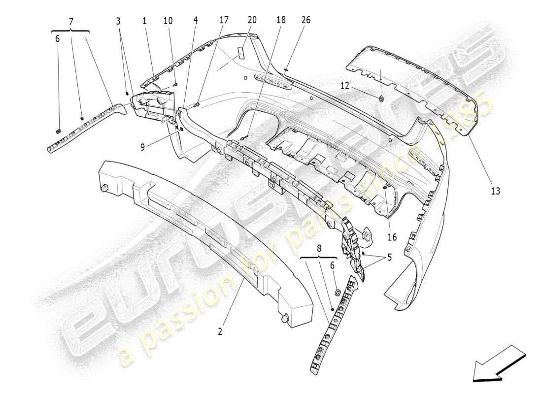 maserati ghibli (2020) rear bumper part diagram