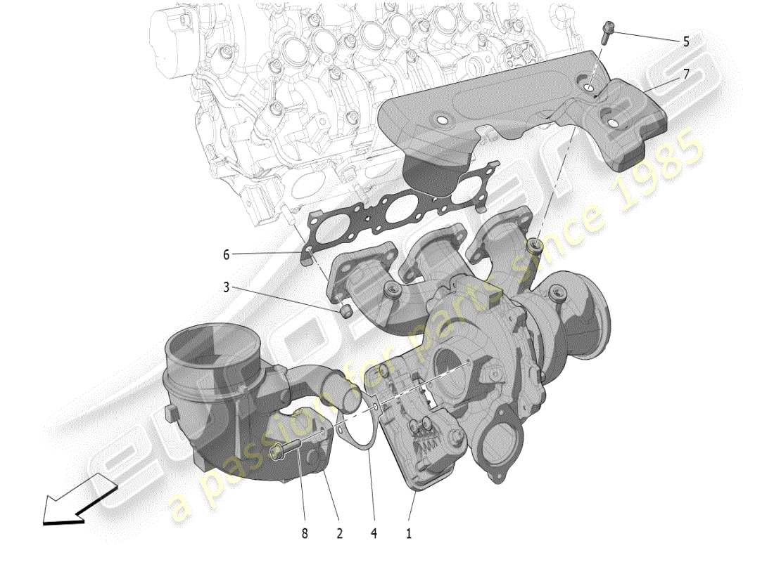 maserati mc20 (2024) turbocharging system: equipments part diagram