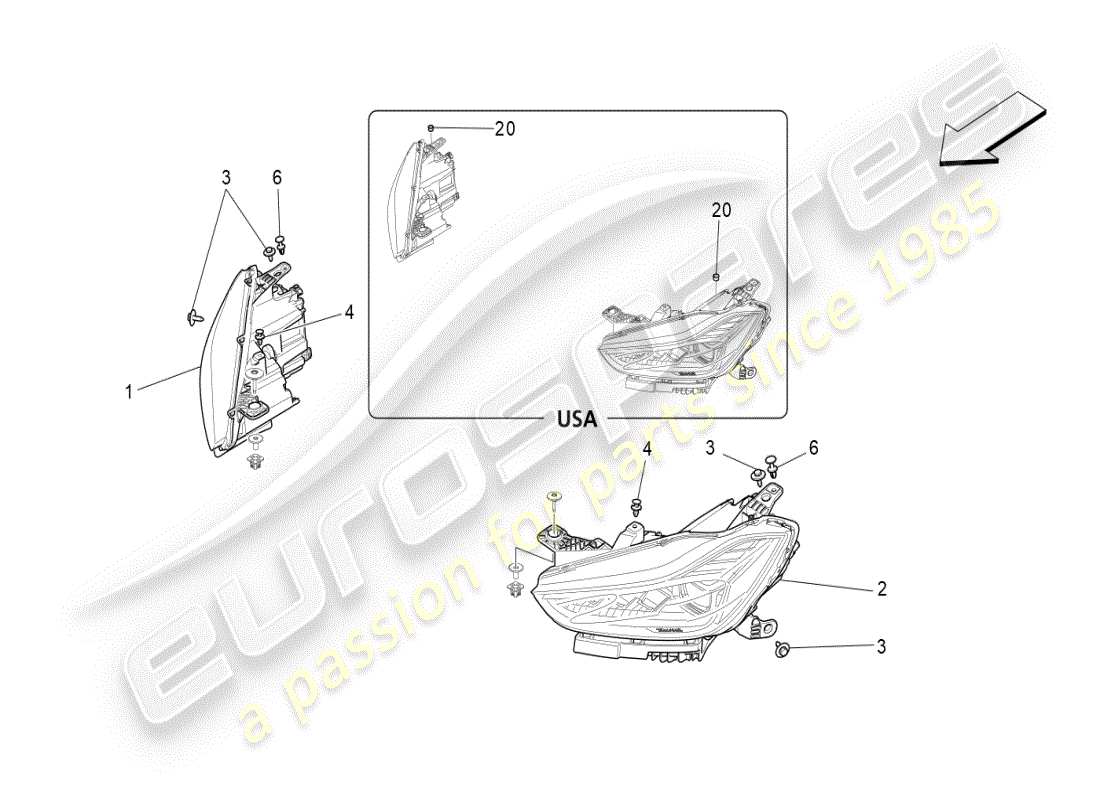 maserati ghibli (2021) headlight clusters part diagram