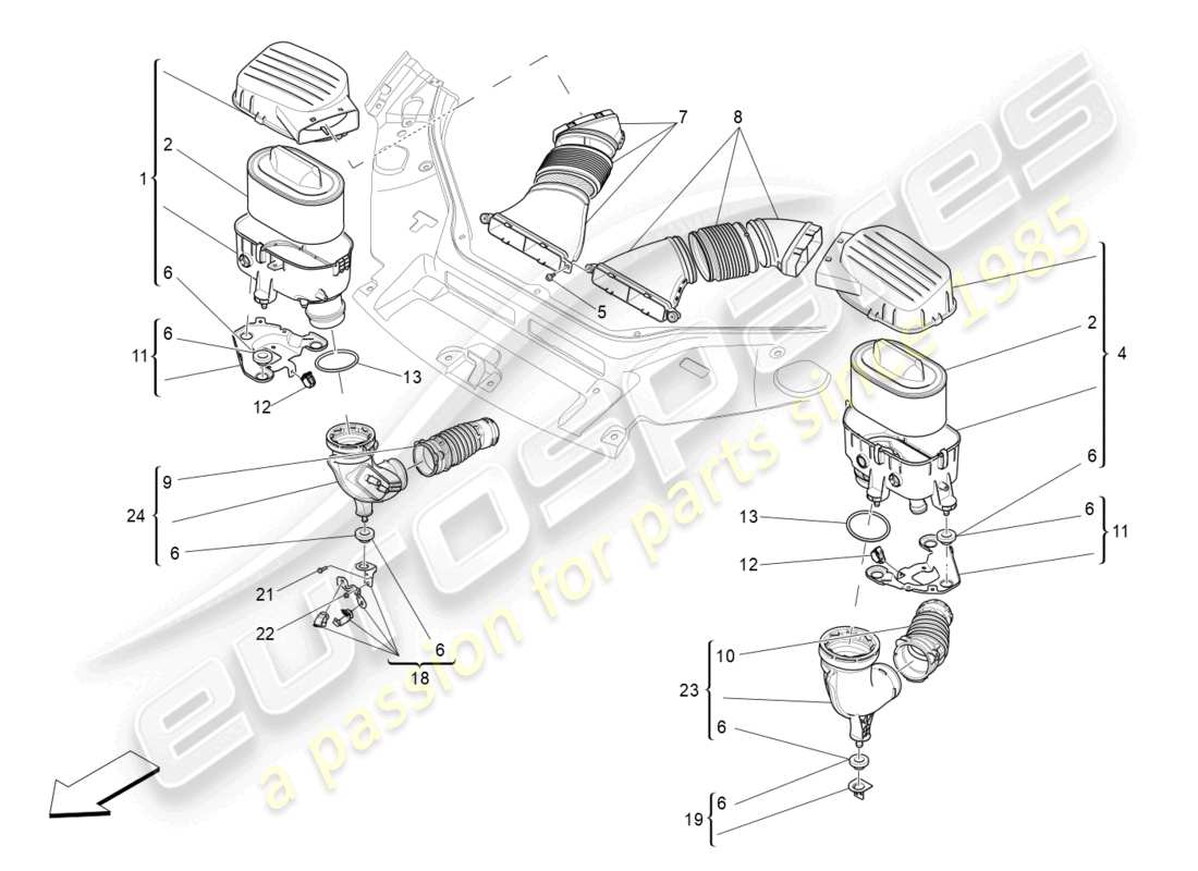 maserati levante gt (2022) air filter, air intake and ducts parts diagram