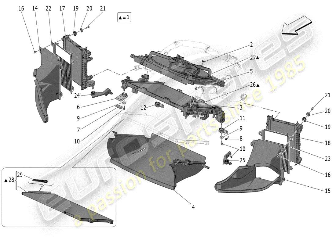maserati mc20 (2024) cooling: air radiators and ducts part diagram