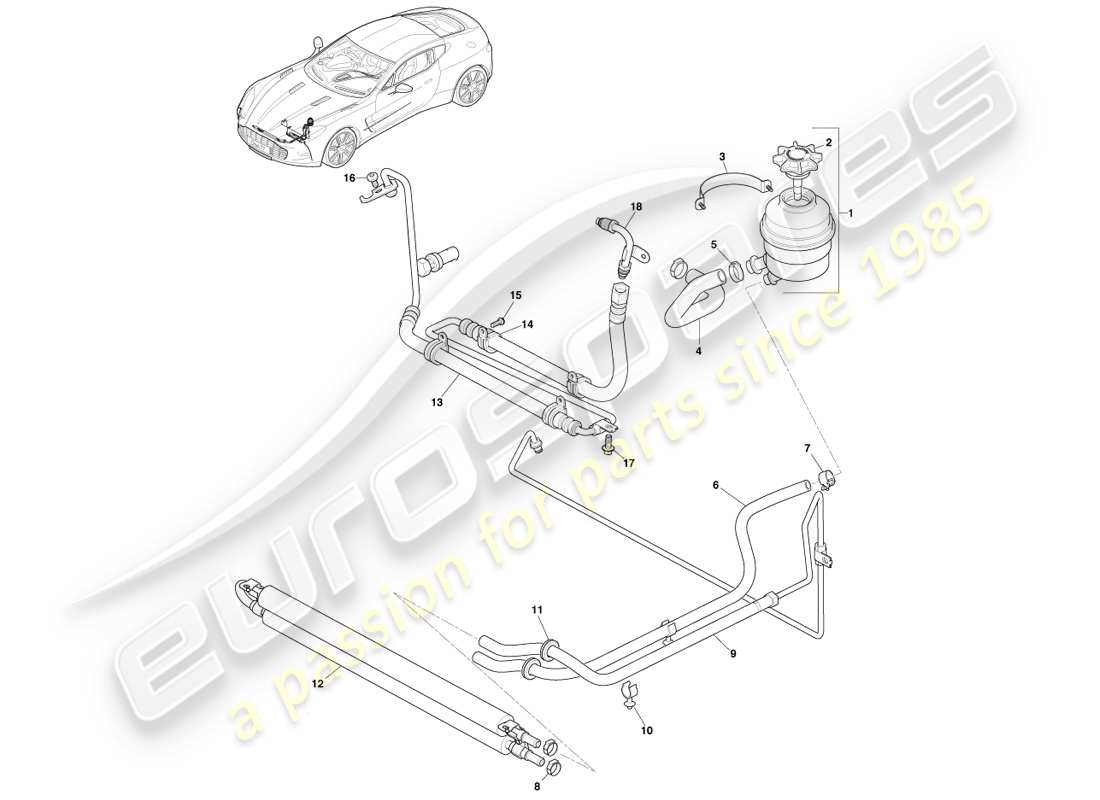 aston martin one-77 (2011) cooler, hoses & reservoir, rhd parts diagram