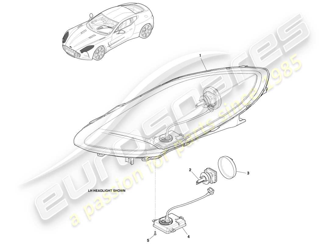 aston martin one-77 (2011) headlights parts diagram