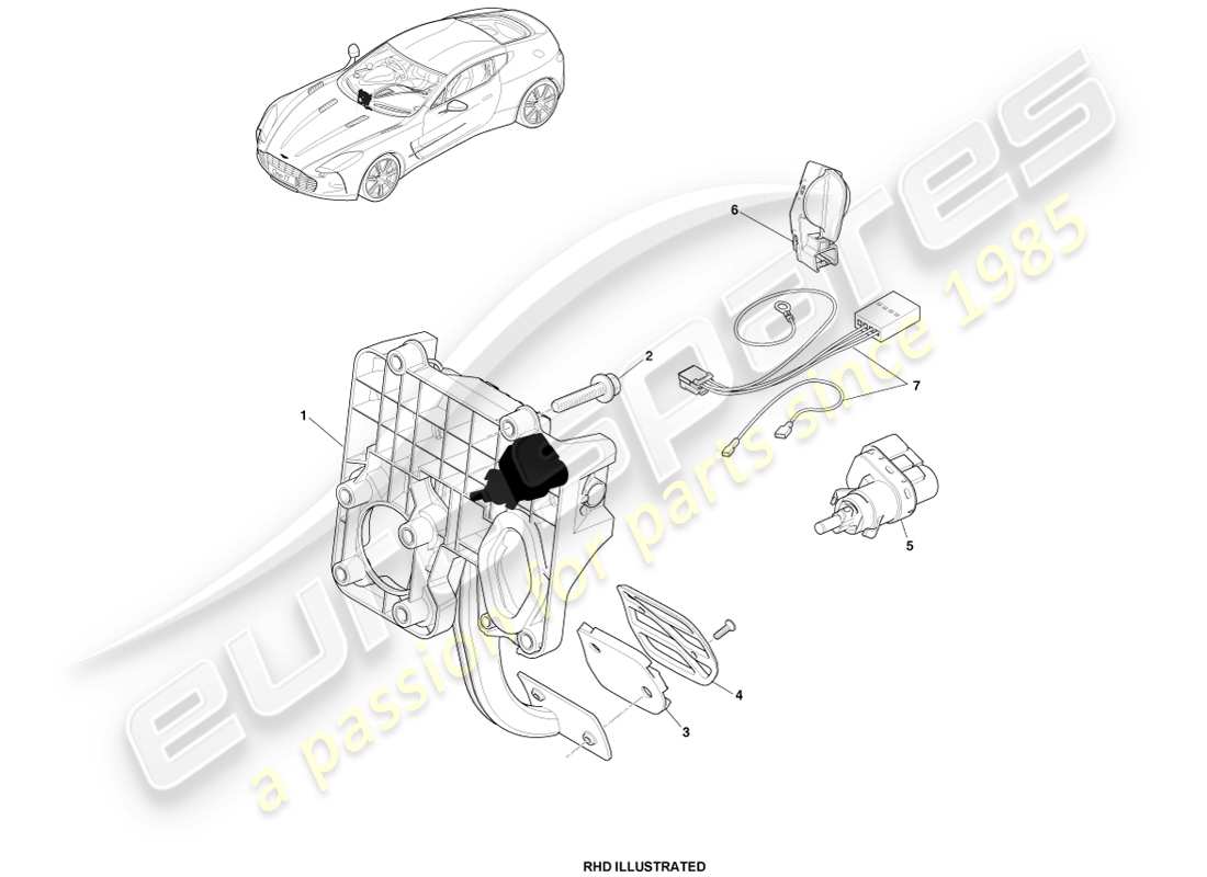 aston martin one-77 (2011) brake pedal assembly parts diagram