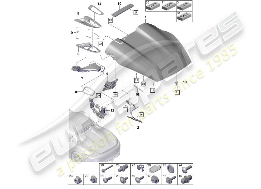 porsche 2023 (718 boxster spyder) cover rear parts diagram