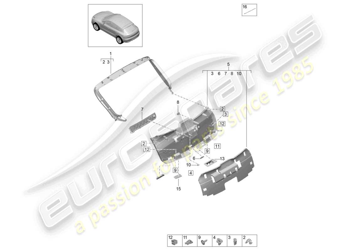 porsche 2025 (macan) rear lid trim panel inner part diagram