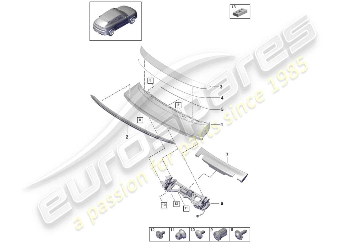 porsche 2021 (cayenne e3 9ya/9yb) rear spoiler turbo gt coupe gt part diagram