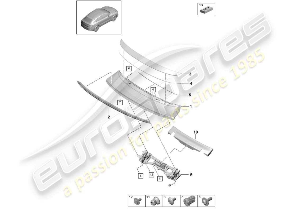 porsche 2021 (cayenne e3 9ya/9yb) rear spoiler turbo turbo coupe part diagram