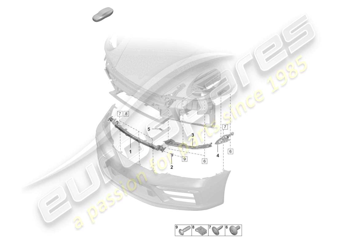porsche 2022 (992-1) bumper front fasteners sport design package part diagram