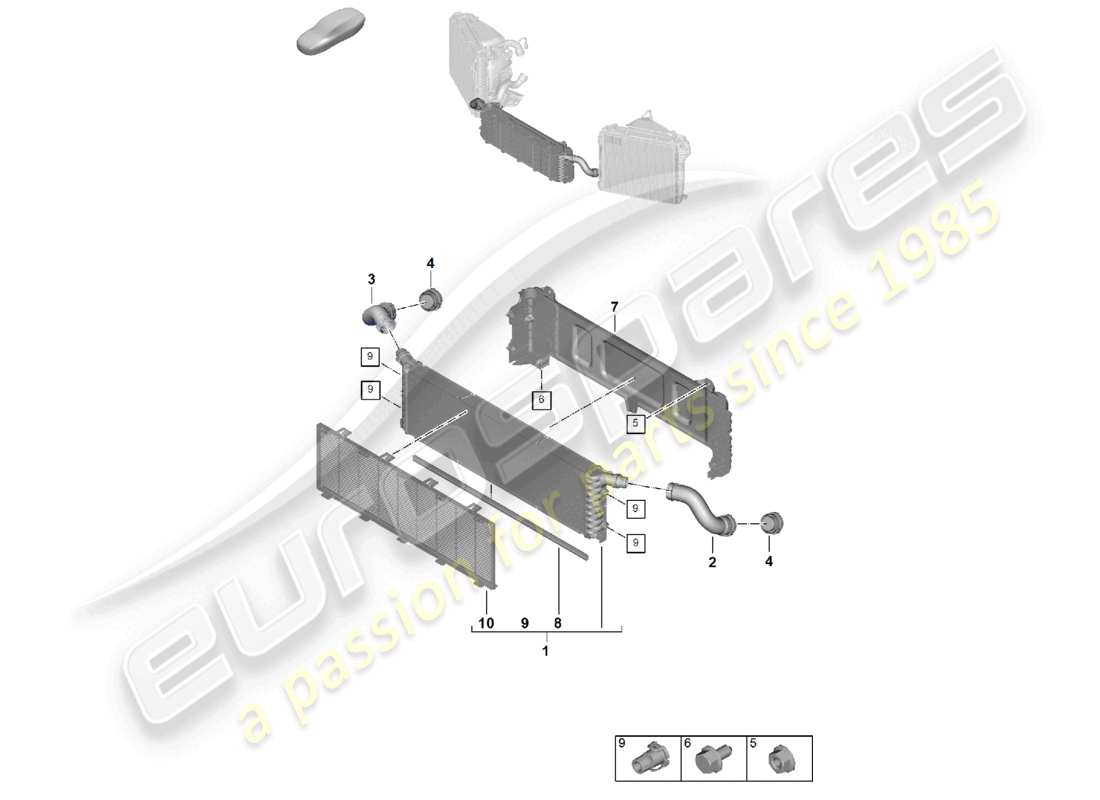 porsche 2025 (992-2) cooler for coolant front center for vehicles with additional coolant radiator parts diagram