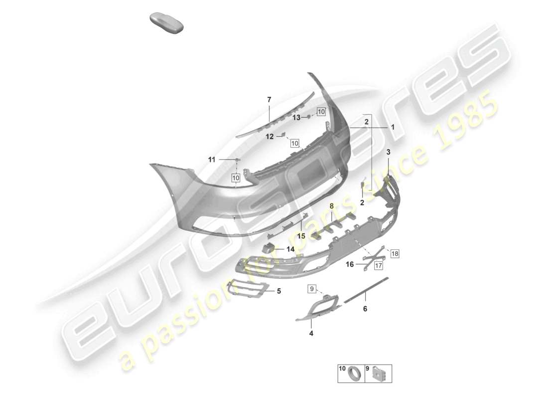 porsche 2023 (992-1) bumper rear with: basic accessories parts diagram