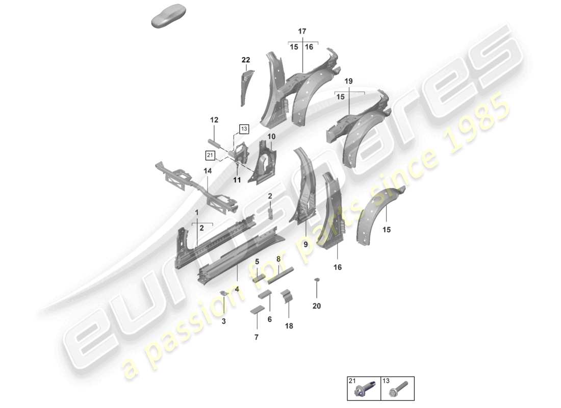 porsche 2023 (992-1) sill inner side part targa parts diagram