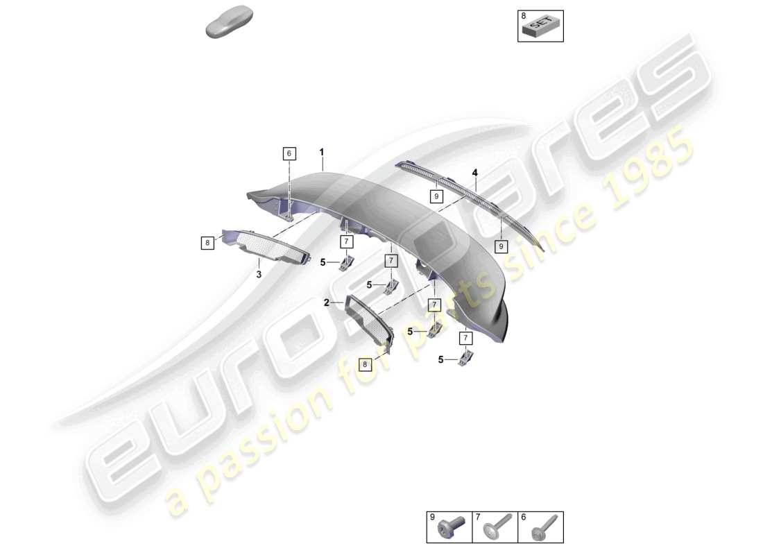 porsche 2025 (992-2 gt3) rear spoiler parts diagram
