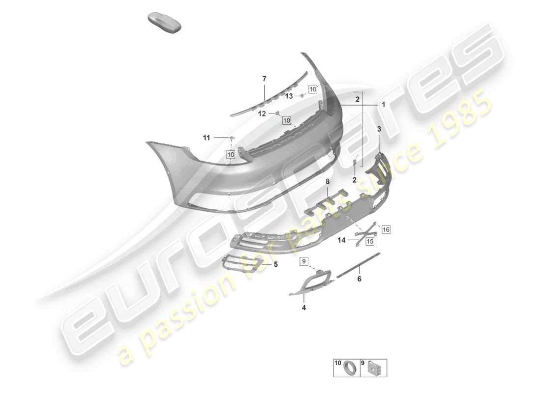 porsche 2023 (992-1) bumper rear sport exhaust system with: accessories parts diagram