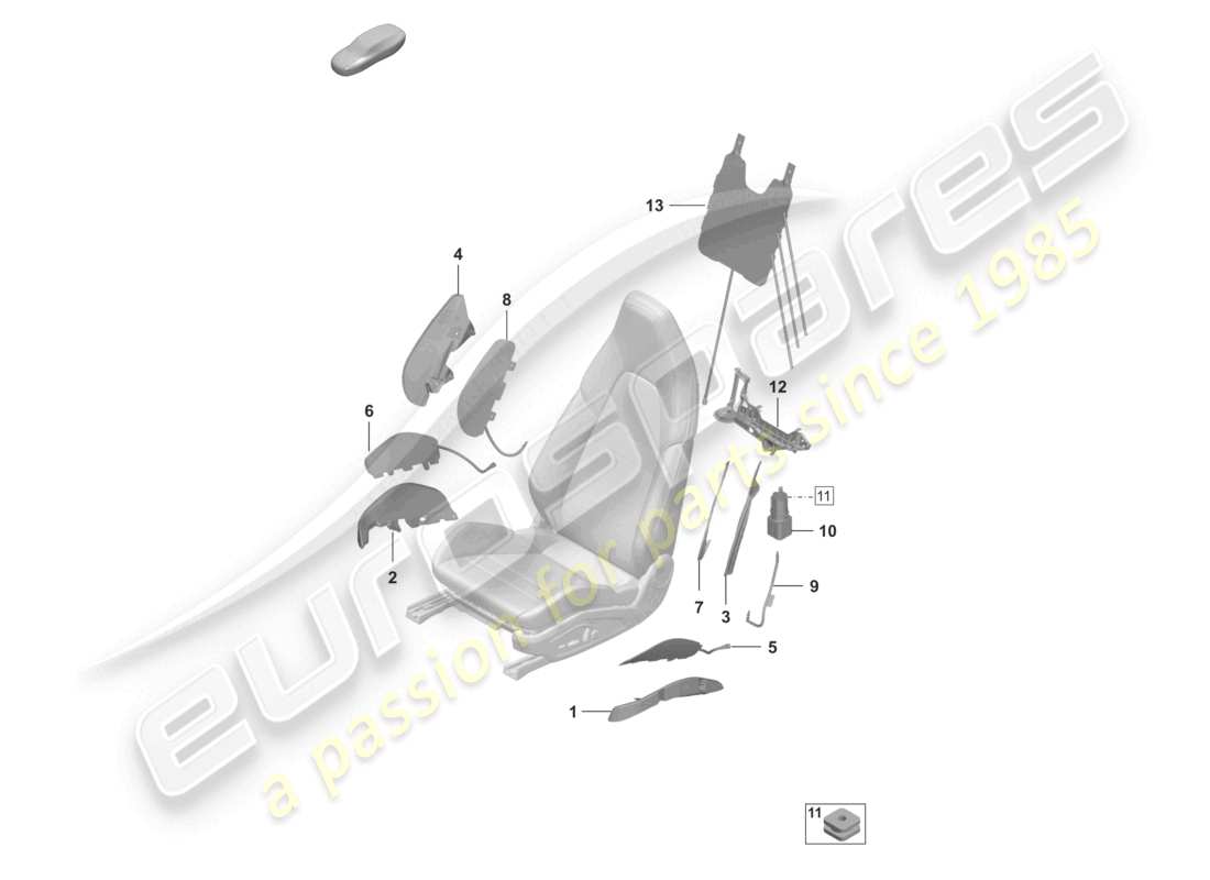 porsche 2024 (992-2 turbo / s) pneumatic components for seat for vehicles with electric 14-way seat adjustment for models with electrically adjustable 18-way seats part diagram