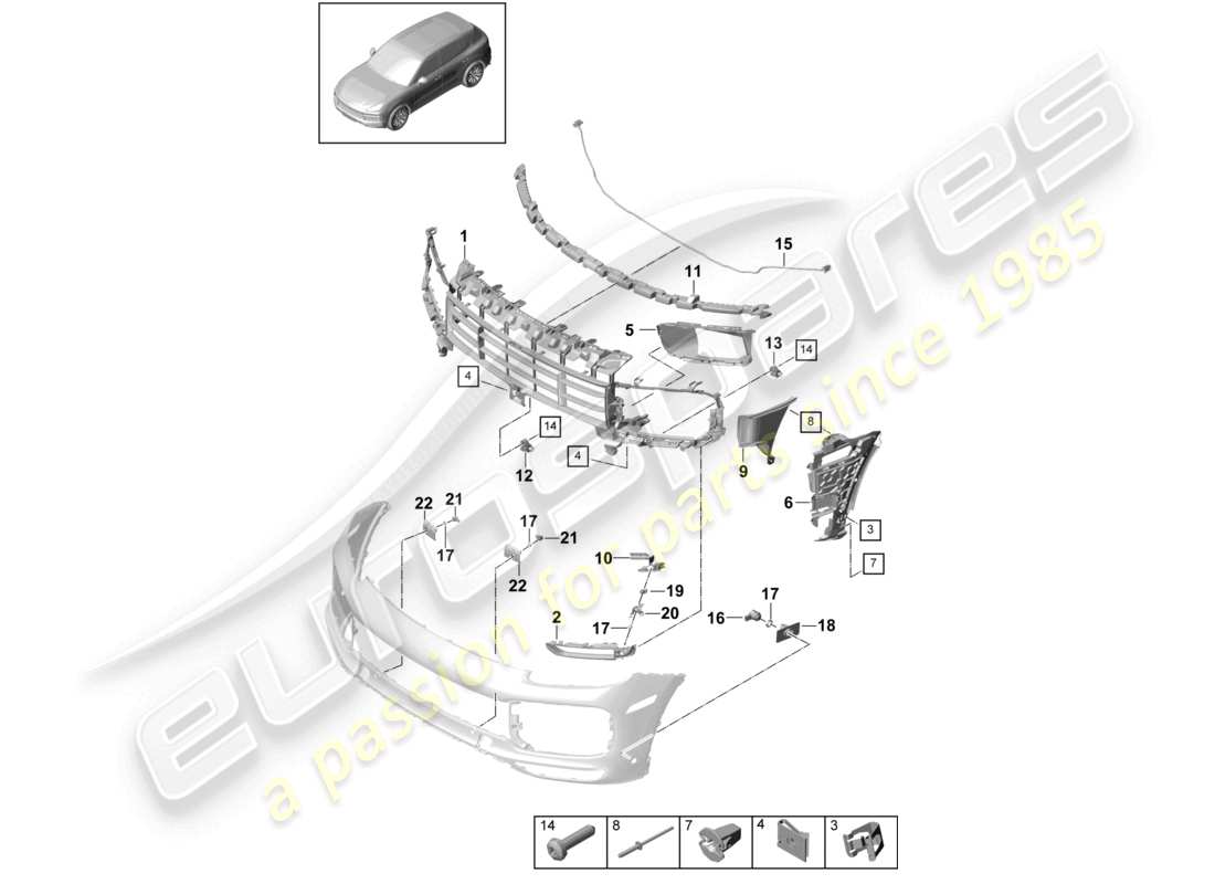 porsche 2021 (cayenne e3 9ya/9yb) bumper turbo individual parts and fasteners part diagram