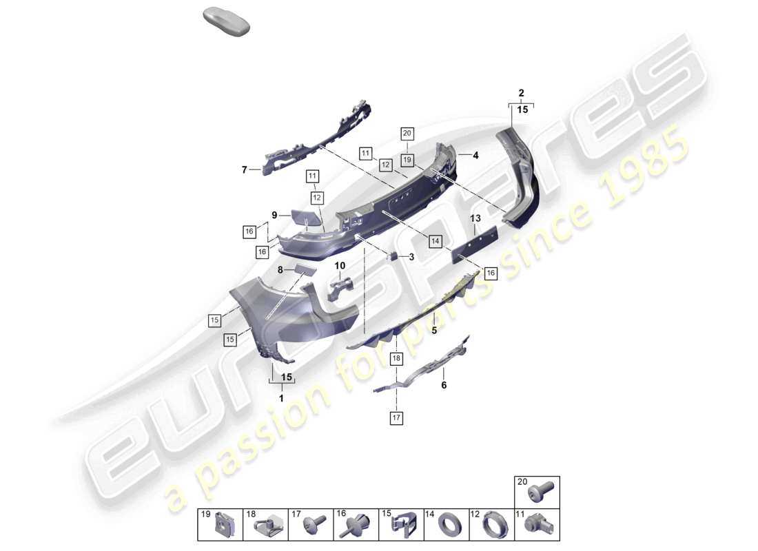 porsche 2024 (cayenne e3 pa) bumper rear coupe sport exhaust system center part diagram