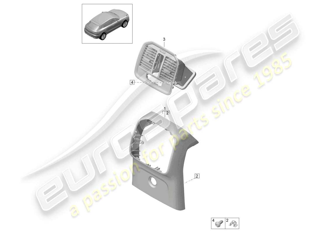 porsche 2023 (macan) centre console rear accessories part diagram