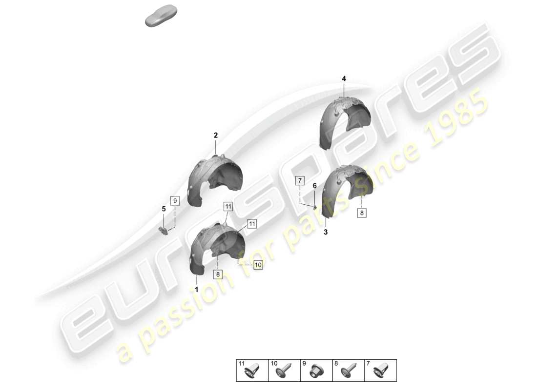 porsche 2024 (macan-e) wheel housing liner front and rear accessories part diagram
