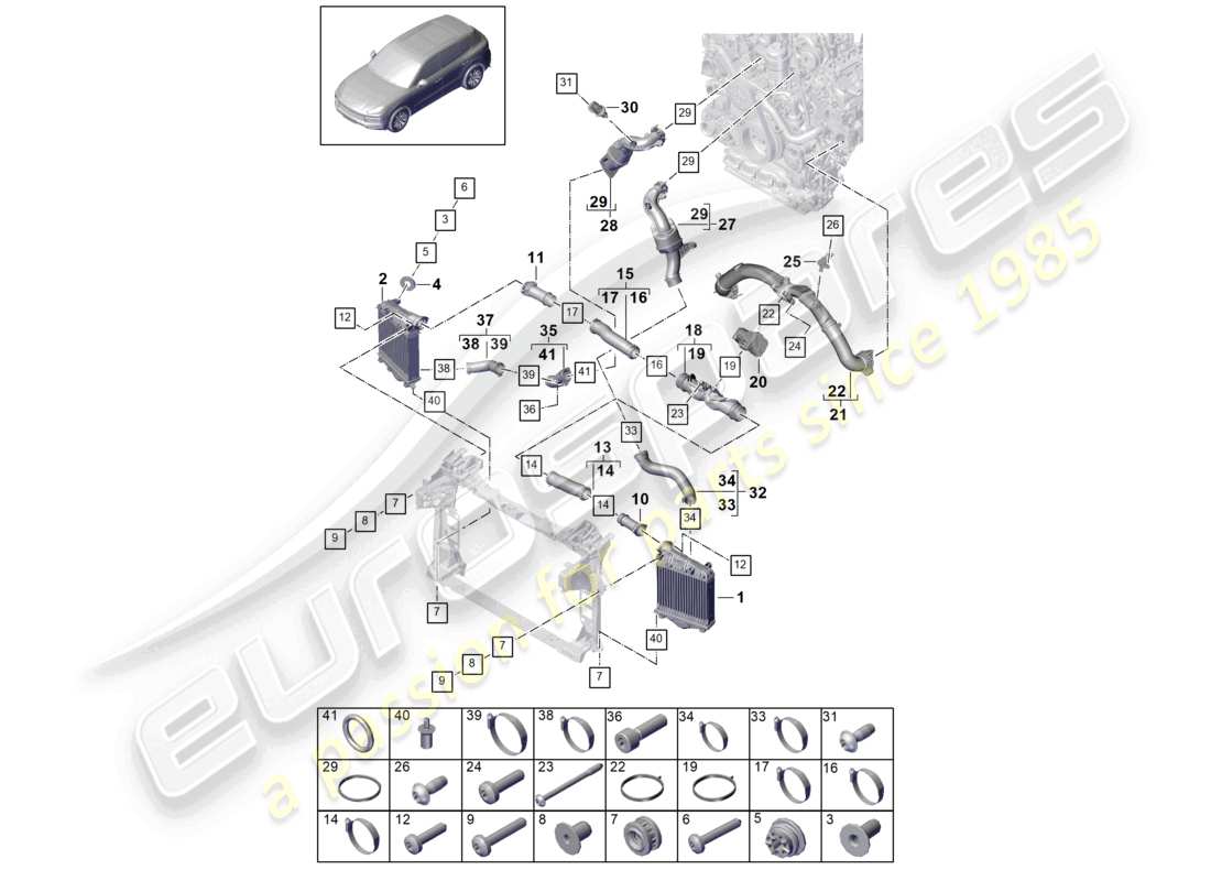 porsche 2021 (cayenne e3 9ya/9yb) charge air cooler pressure pipe throttle valve adapter part diagram