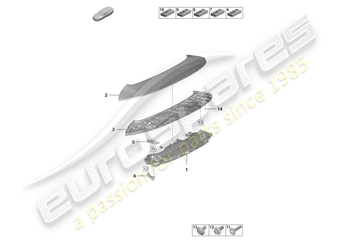 porsche 2022 (992-1) rear spoiler part diagram