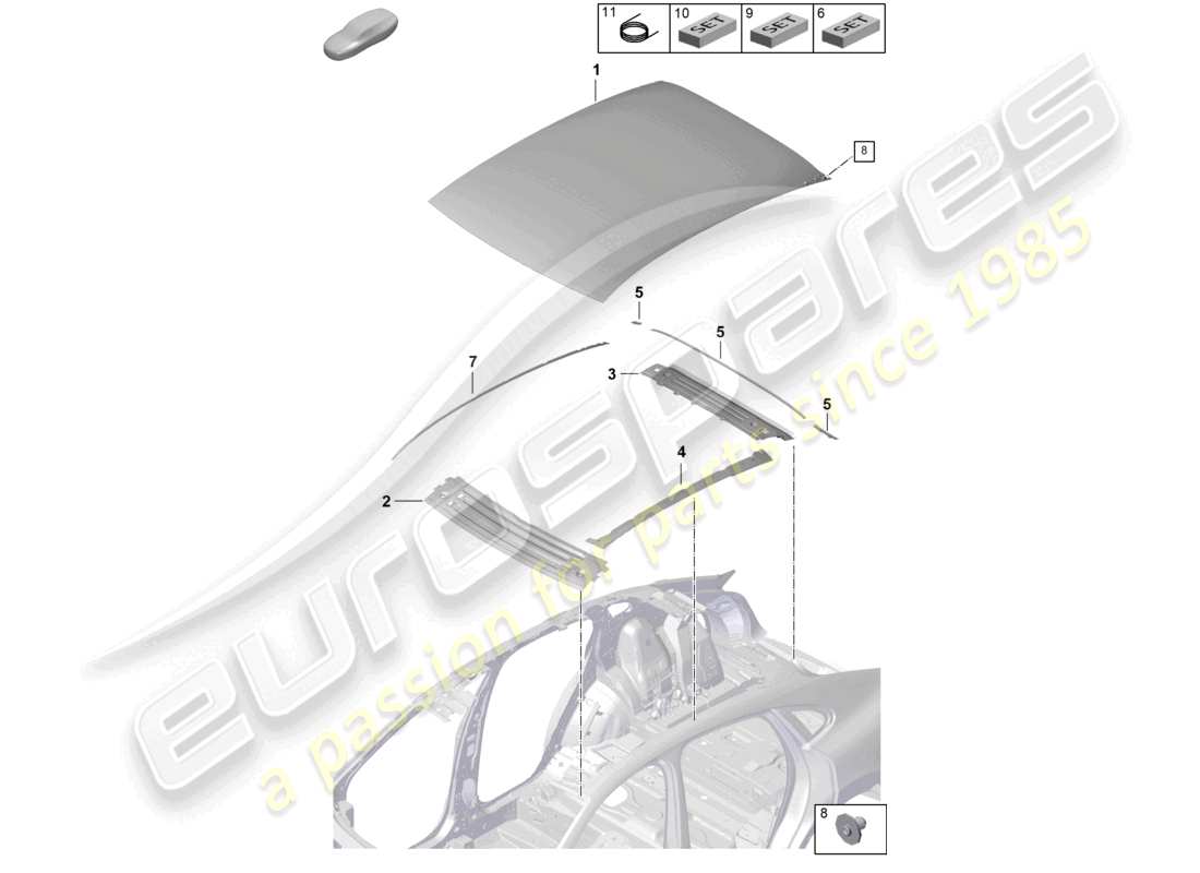 porsche 2025 (cayenne e3 pa) outer roof panel carbon cross member coupe part diagram