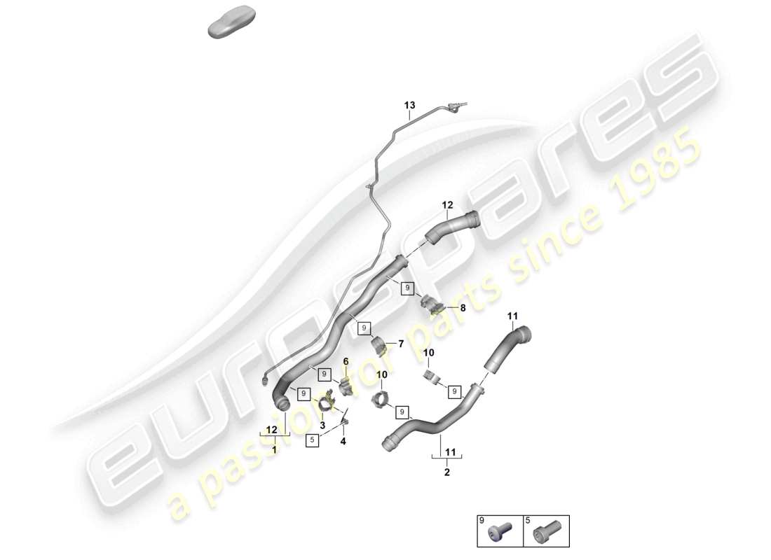 porsche 2025 (992-2) coolant cooling system rear end parts diagram