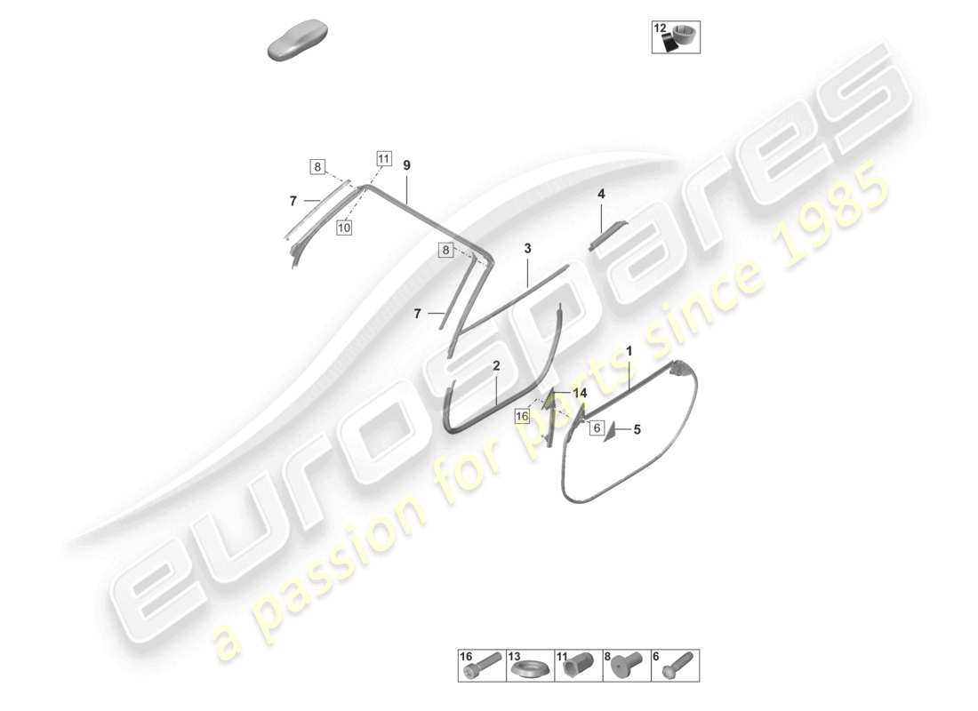 porsche 2023 (992-1) door seal moldings cabriolet parts diagram