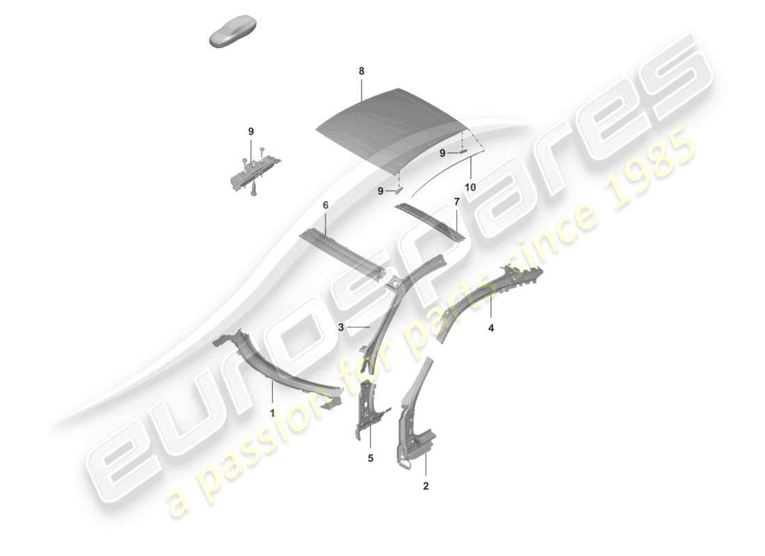 porsche 2023 (992-1) roof a-pillar coupe parts diagram