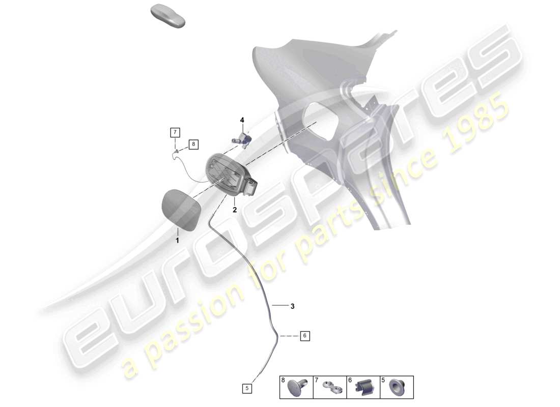 porsche 2025 (cayenne e3 pa) fuel filler flap outer fuel filler flap module part diagram
