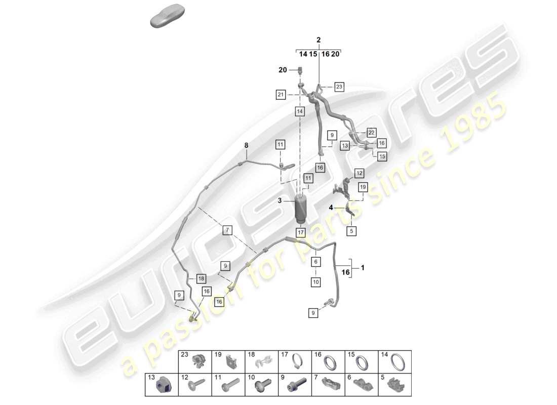porsche 2023 (718 boxster spyder) air conditioning lhd refrigerant line (expansion valve >drier) parts diagram