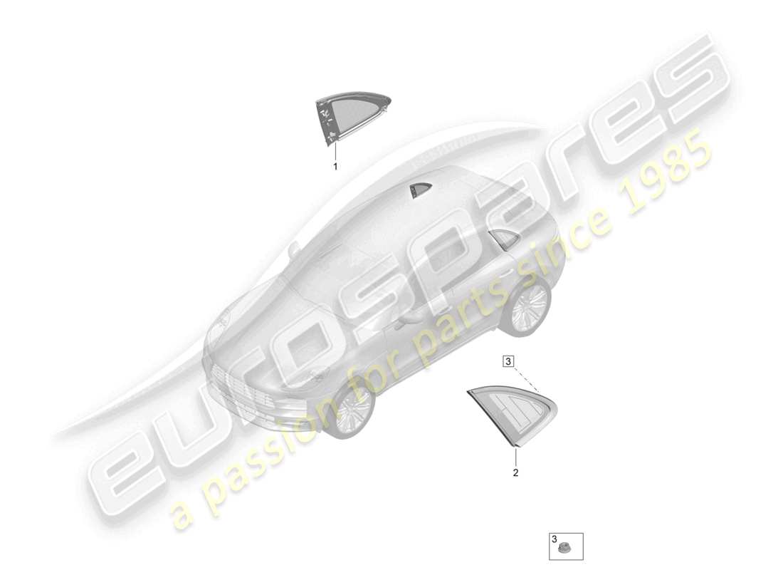 porsche 2024 (macan) side window (non-opening) for rear side panel part diagram