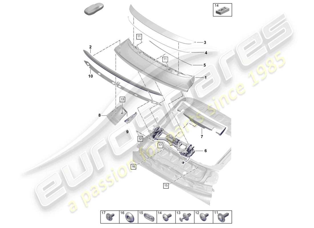 porsche 2025 (cayenne e3 pa) rear spoiler turbo gt coupe gt part diagram