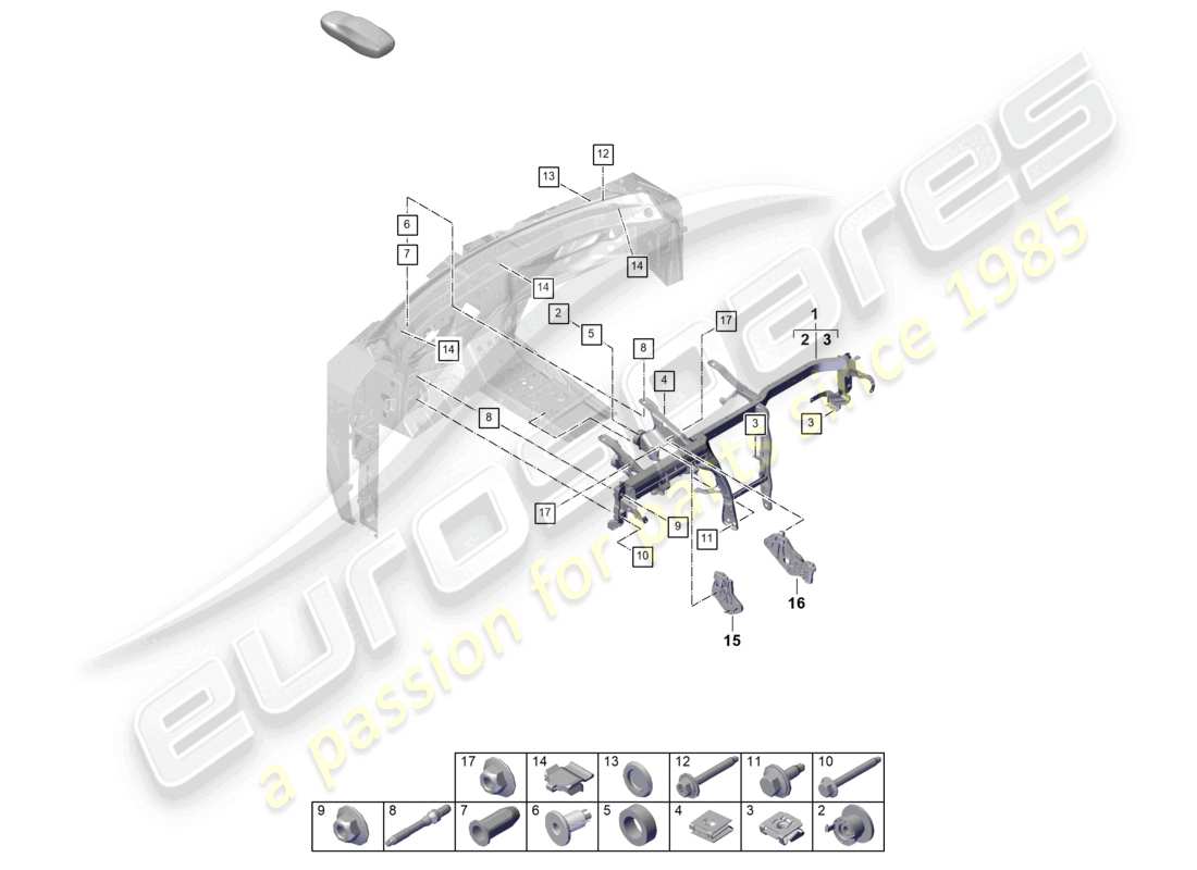 porsche 2025 (cayenne e3 pa) retaining frame instrument panel trim part diagram