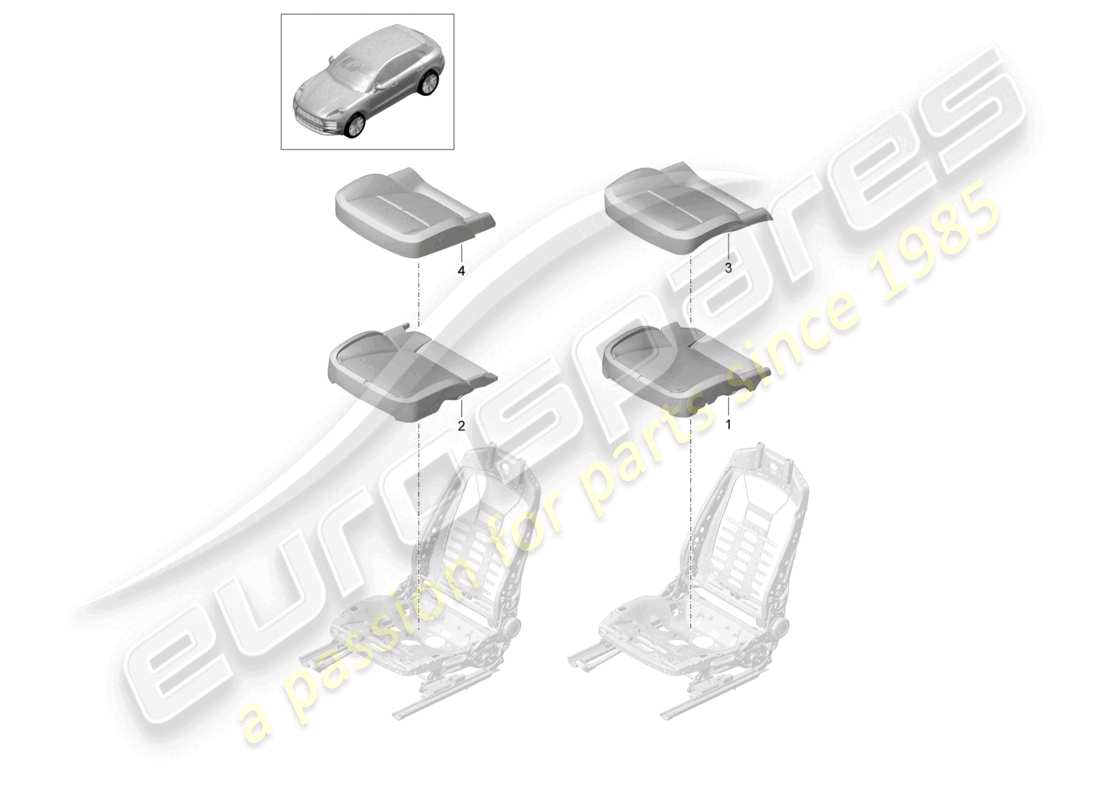 porsche 2025 (macan) foam part seat covers standard seat part diagram