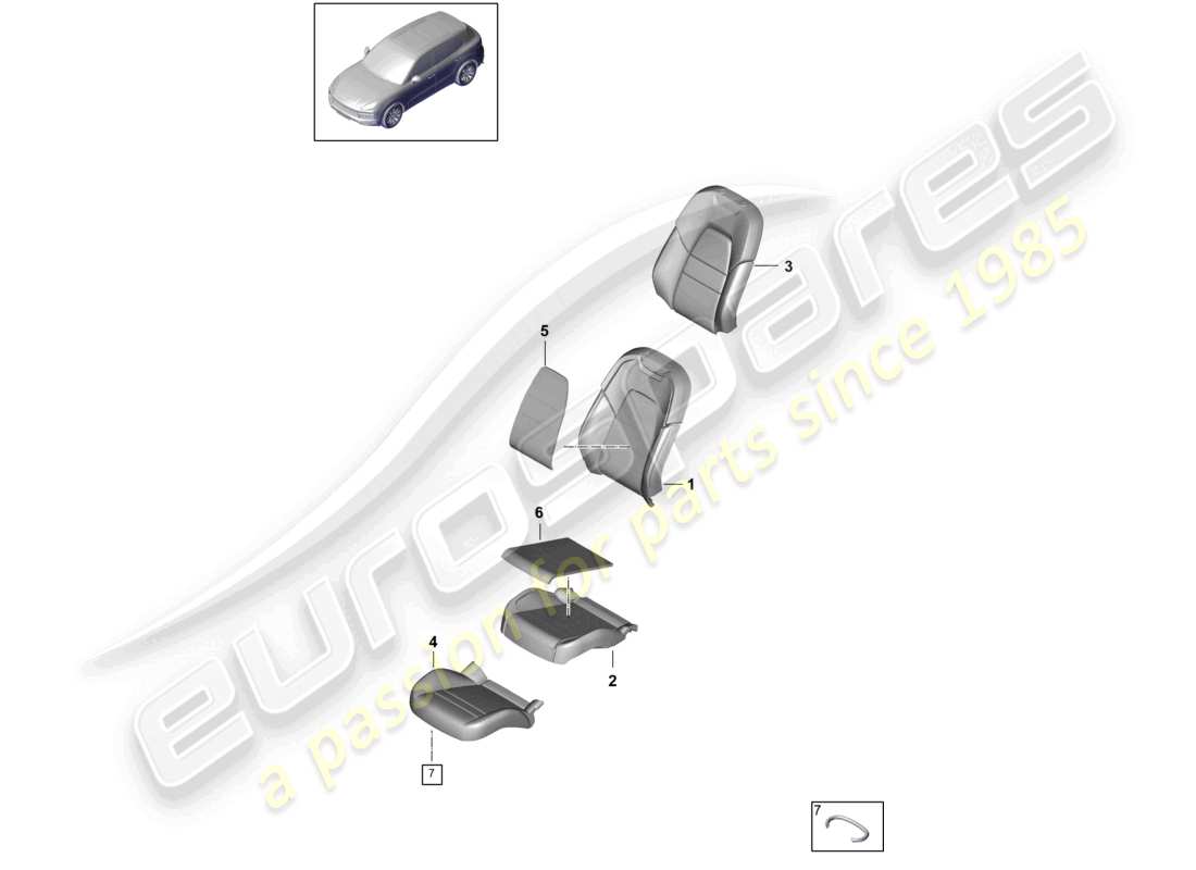 porsche 2021 (cayenne e3 9ya/9yb) foam part seat cover part diagram