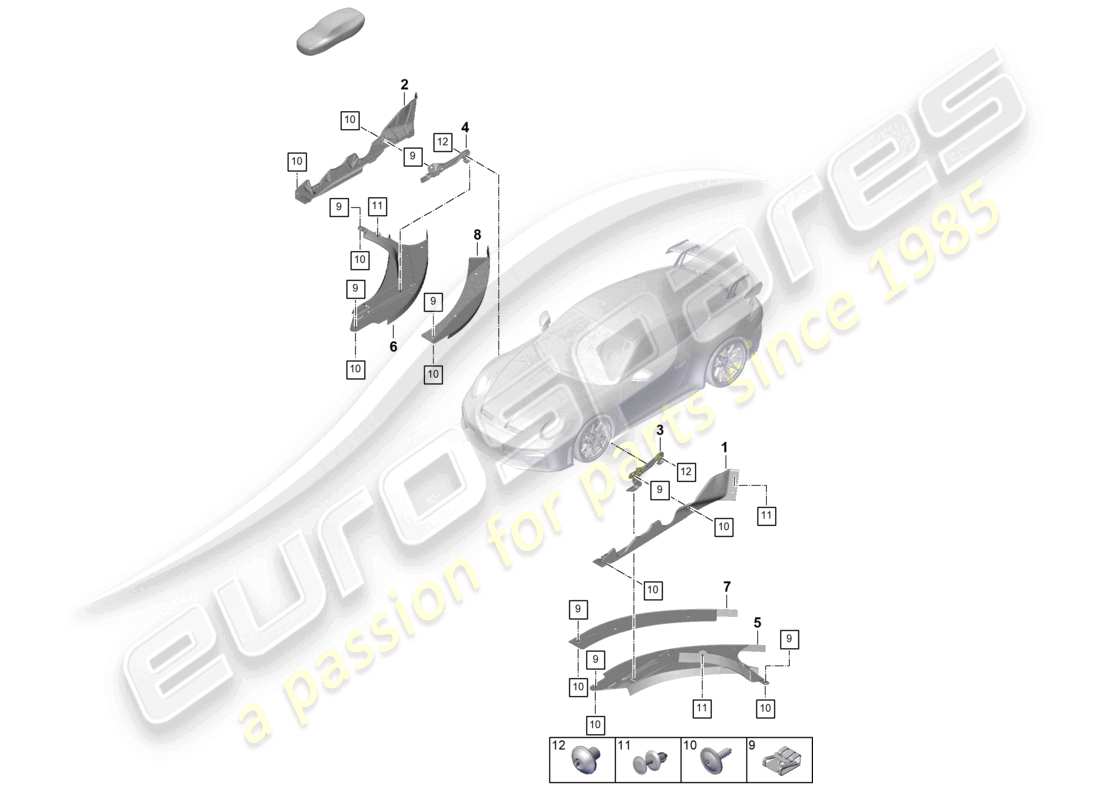porsche 2026 (992-2 gt3) air duct cw underbody trim parts diagram