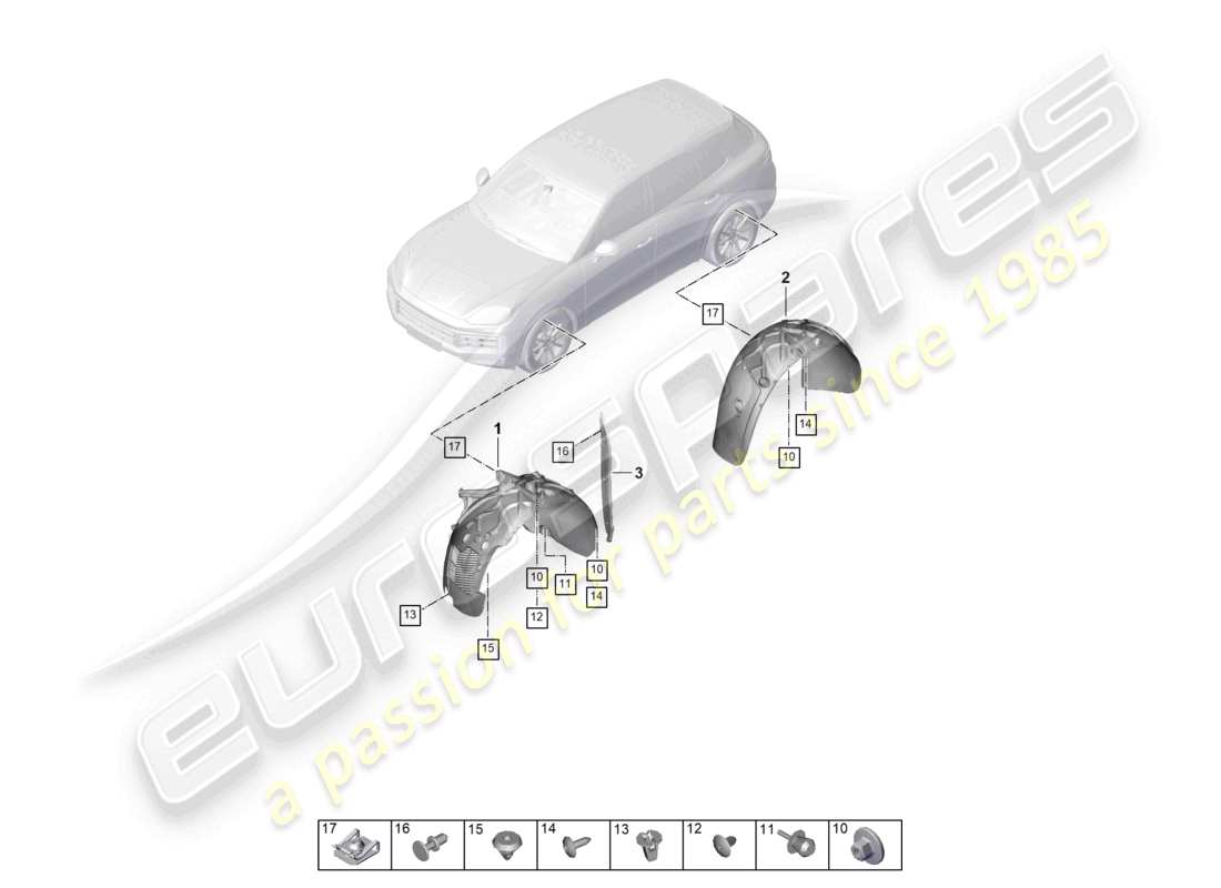 porsche 2025 (cayenne e3 pa) trim wheel housing liner part diagram