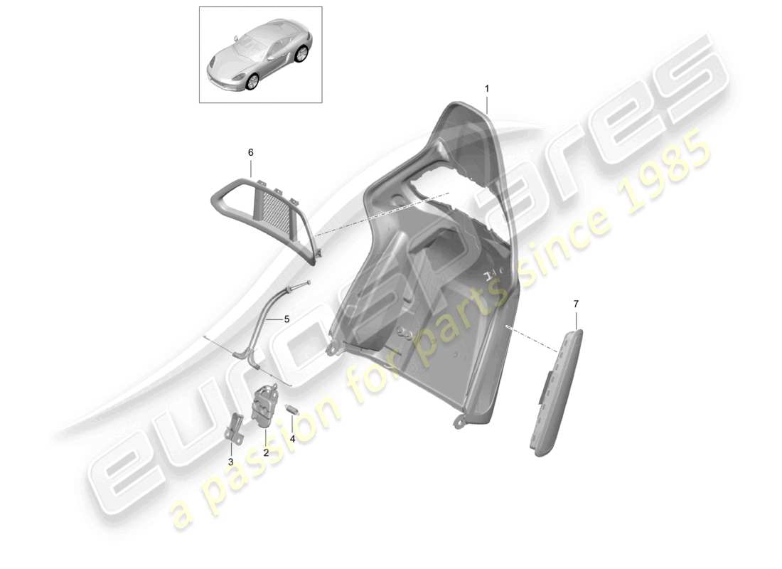 porsche 2024 (718 cayman) backrest shell bucket seat folding accessories parts diagram