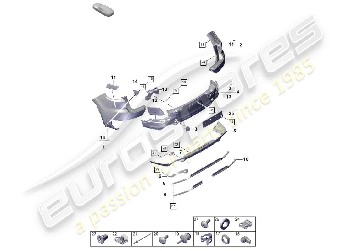 porsche 2023 (cayenne e3 pa) bumper rear (carbon version) part diagram