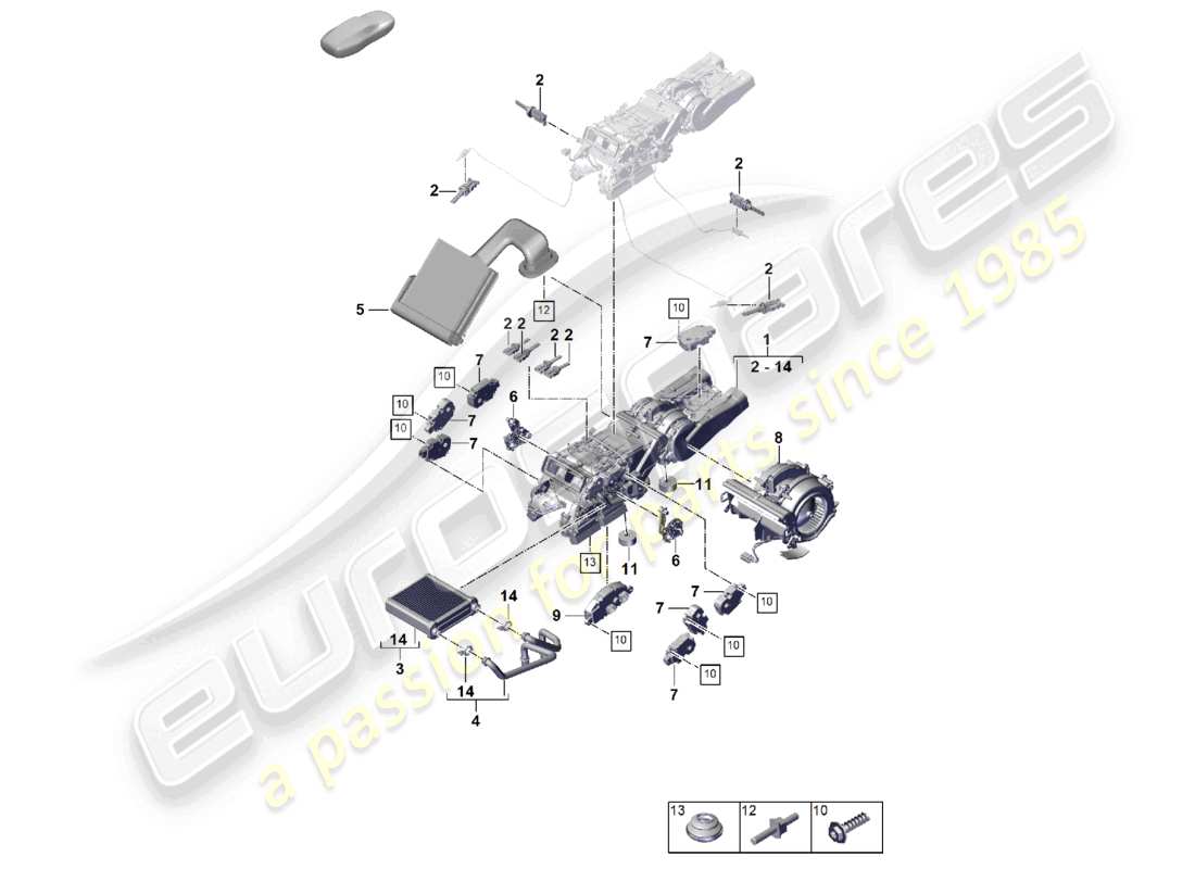 porsche 2023 (cayenne e3 pa) air cond. system/ heating rear heat exchanger housing individual parts for vehicles with 2nd heat exchanger part diagram