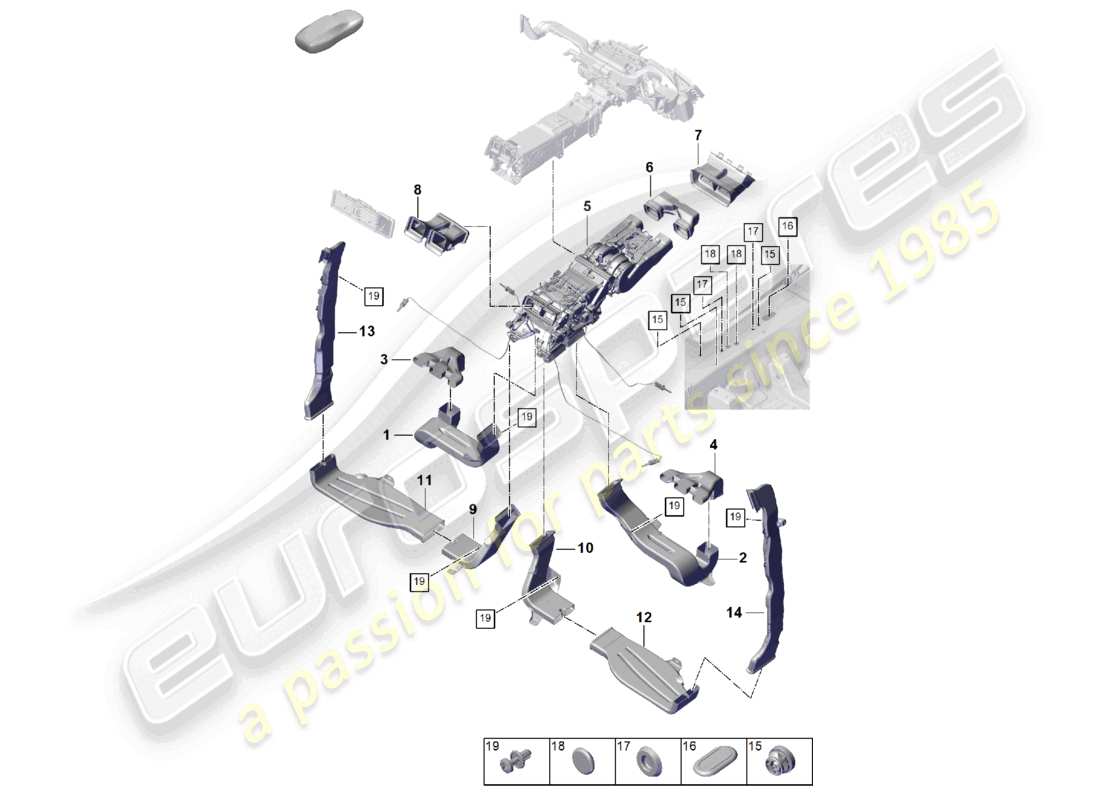 porsche 2023 (cayenne e3 pa) air cond. system/ heating air guide passenger compartment 4-zone climatronic, boost part diagram