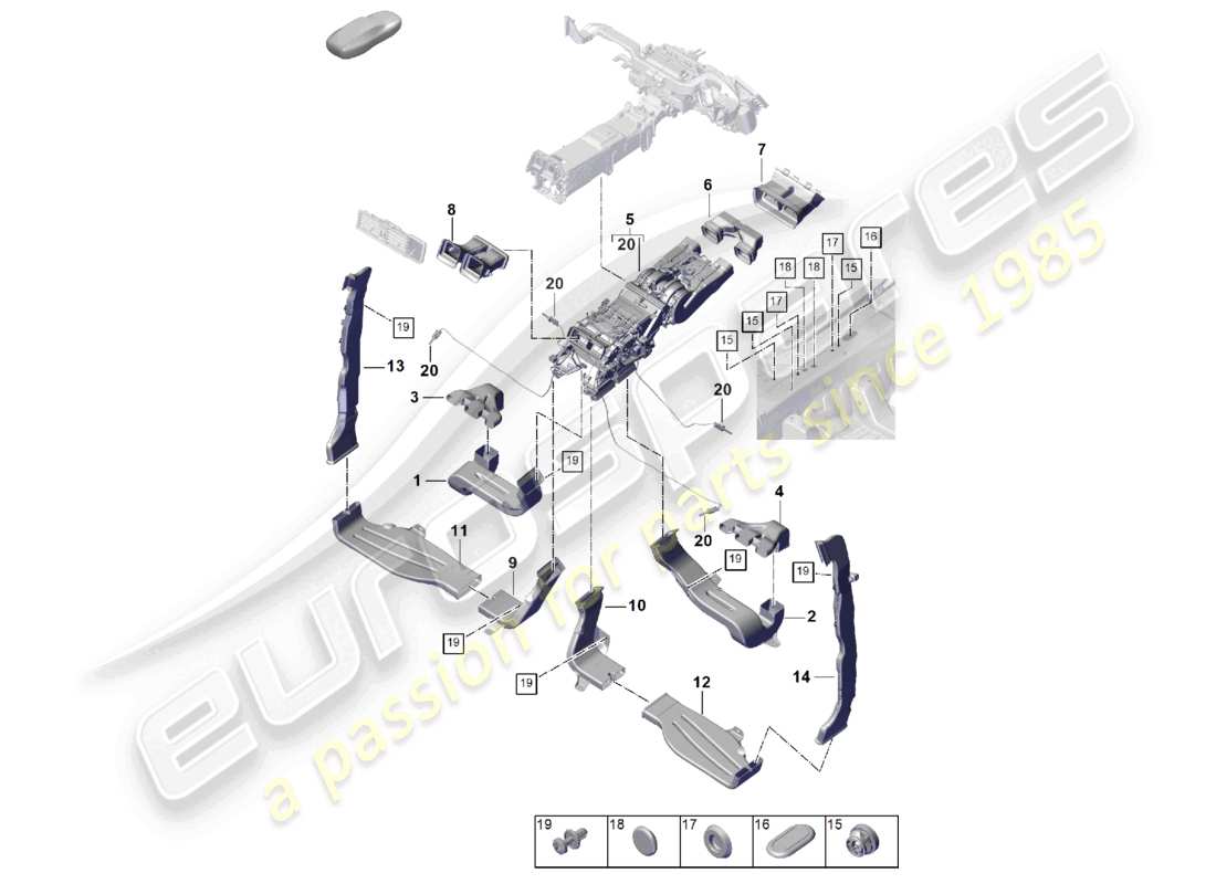 porsche 2023 (cayenne e3 pa) air cond. system/ heating air guide passenger compartment for vehicles with 2nd heat exchanger part diagram