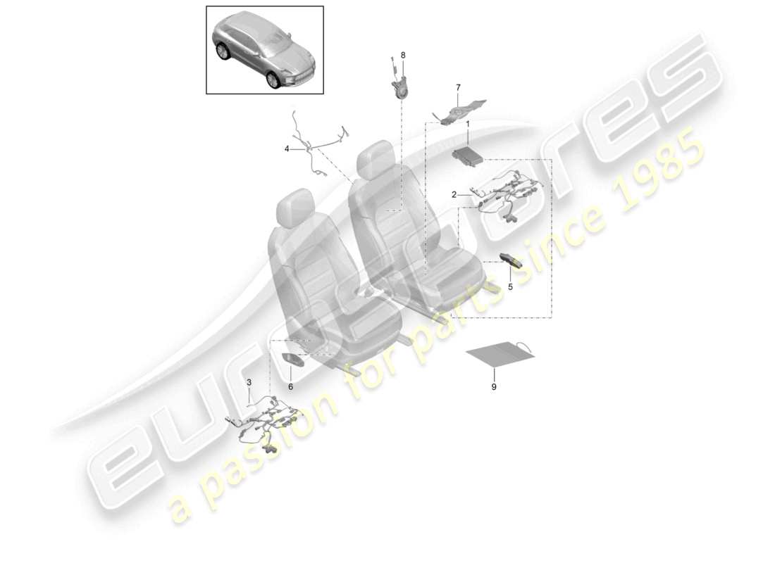 porsche 2025 (macan) electrics control units sports seat part diagram